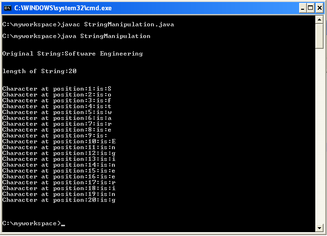 Character-Position Character Position in a string java