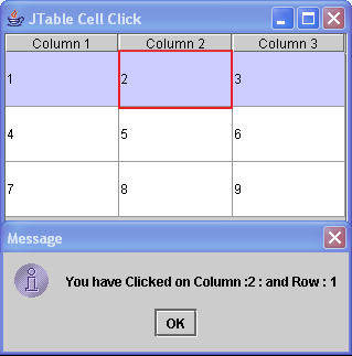 JTable Row and Column Click JTable Row and Column Click