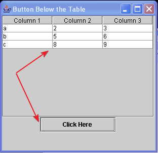 JBUtton below the JTable