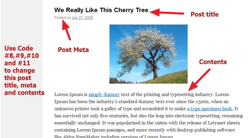 twenty ten theme Post title meta contents modification and customization