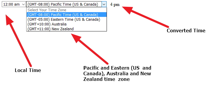 local time to US Pacific Eastern Australia or New zealand time converter