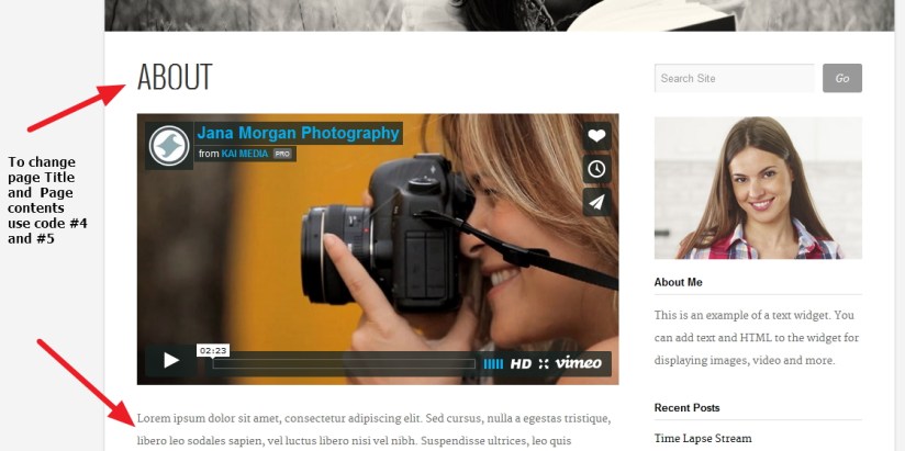 Photographer By Organic Themes page title and content Modifications