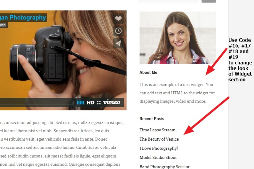 Photographer  By  Organic  Themes  Widget  section  Modifications
