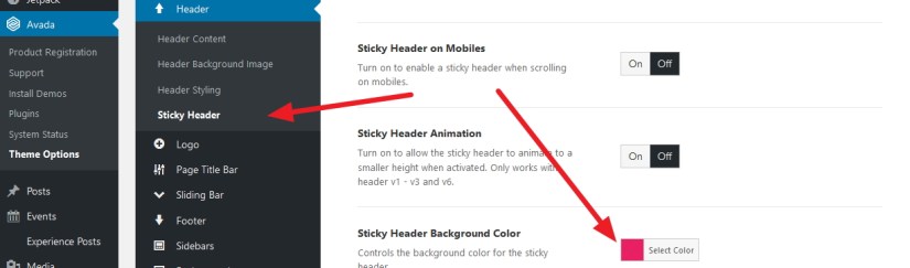 avada theme sticky header background change