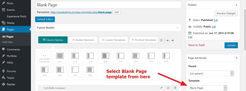 blank page in avada theme