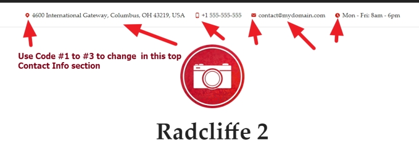 Radcliffe 2 top contact info section font, color, hover modification