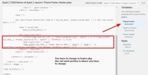 dyad theme footer copyright info change without using plugins