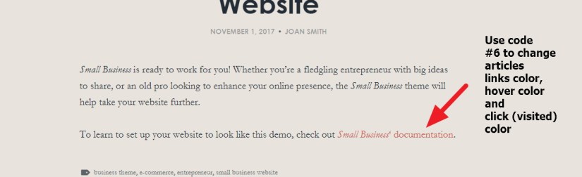 small business theme article links color modification