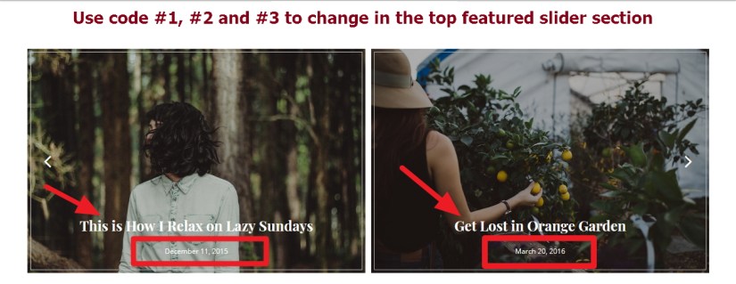 Featured slider title and date modification of eLightUp theme