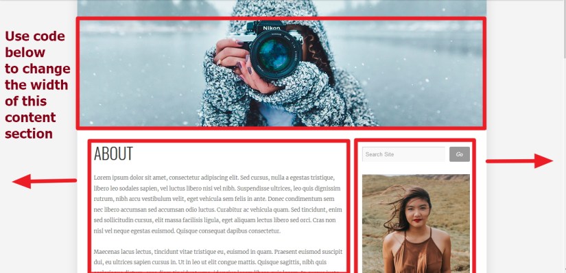 Content section and sidebar width modification