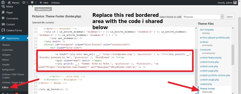 footer copyright information modification