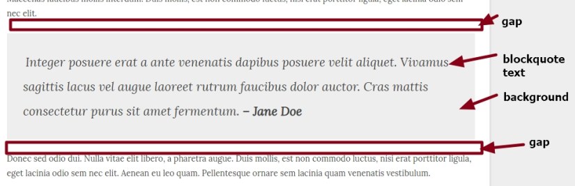 blockquote background, gap between text, top and bottom margin,font color, size and font family modification