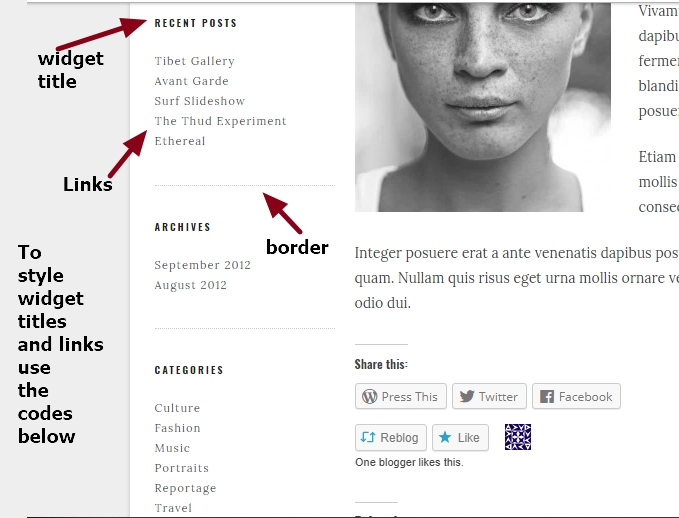 Gridspace By Graph Paper Press left side widget title and links style modifications