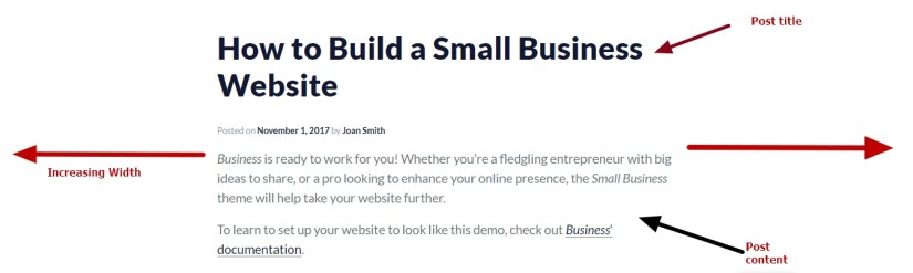 theme business by automattic single post title content modification and increasing width