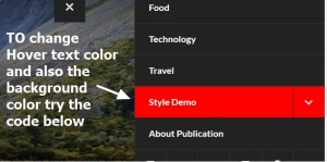 theme publication by automattic slide menu items hover text and background color