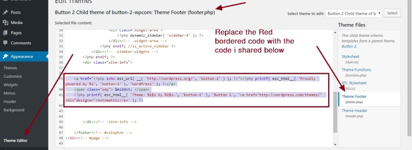 Button 2 by Automattic proudly powered by wordpress modifications