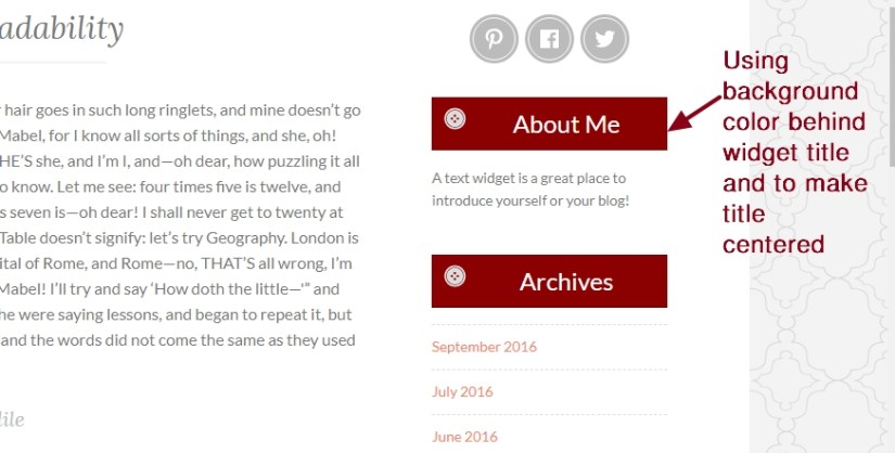 Button 2 by Automattic widget title centered and background color