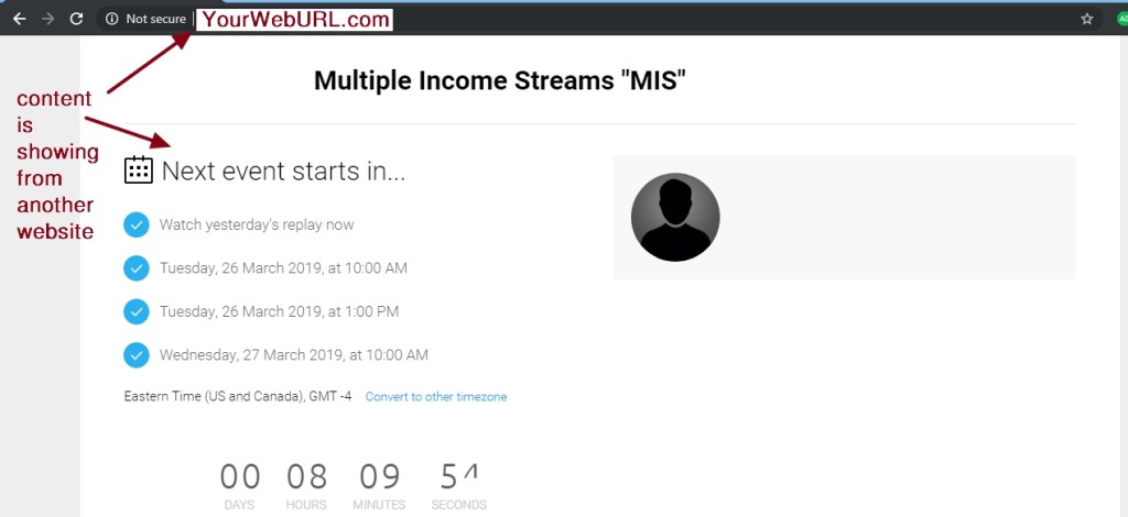 website masking show a page into another webpage without iframe