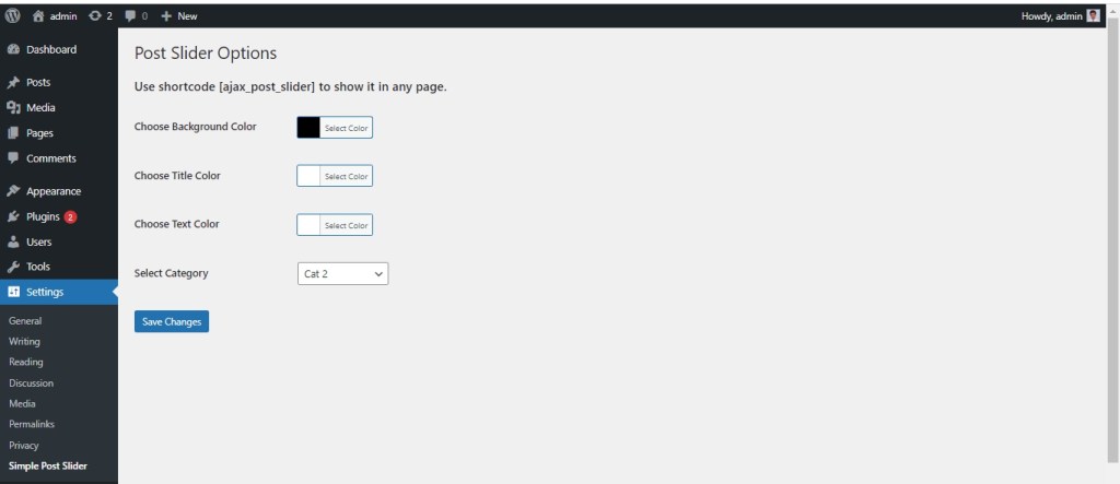 Post Slider from Specific category Options