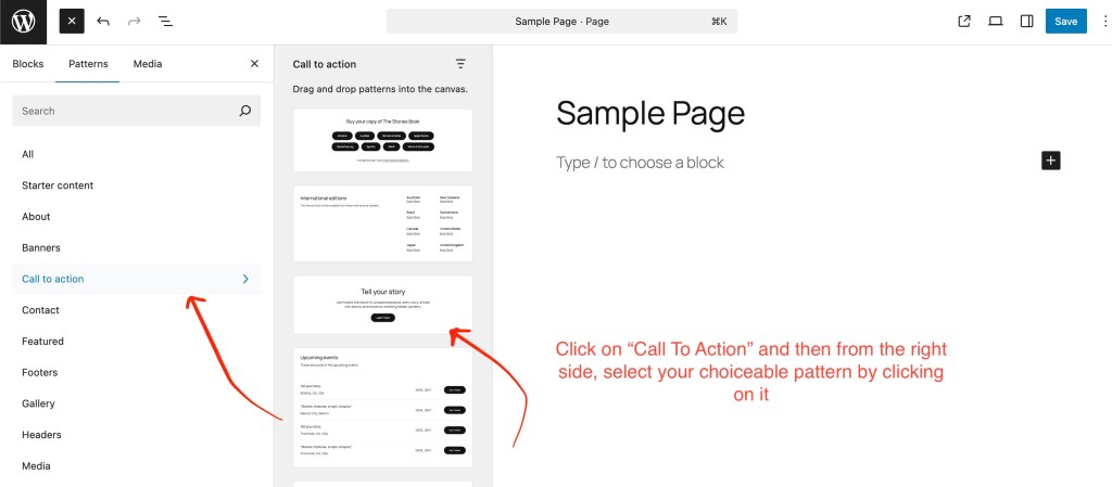 Call to action button wordpress gutenberg editor step 3