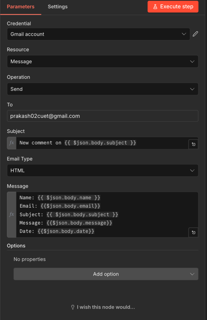 send a message block configuration n8n automation
