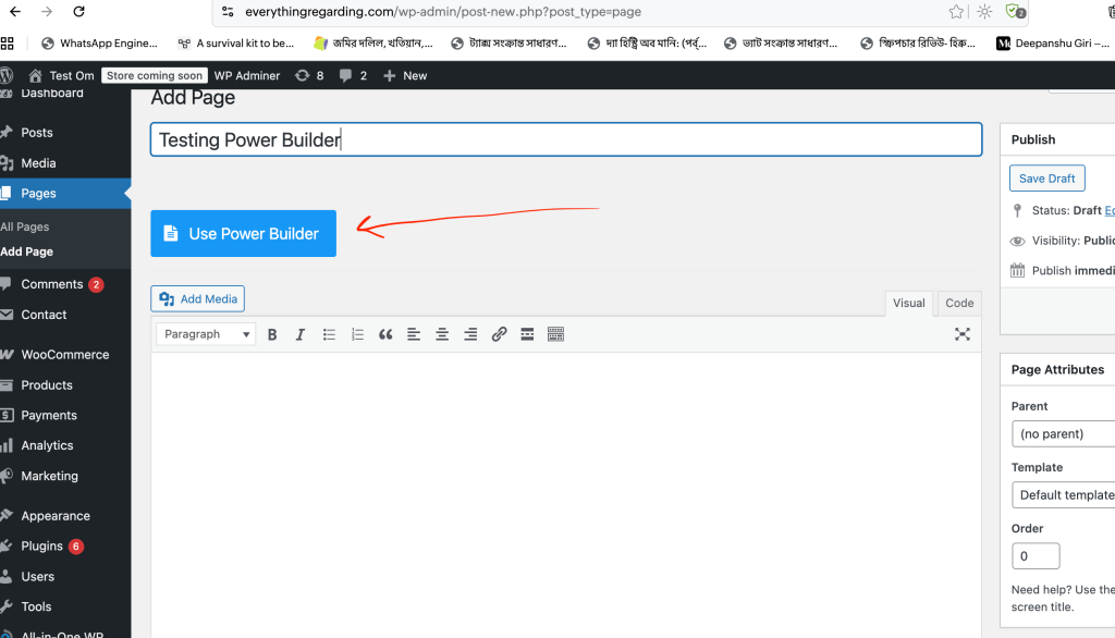 1. Using Power Builder Editor In wordpress- Click on Use Power Builder
