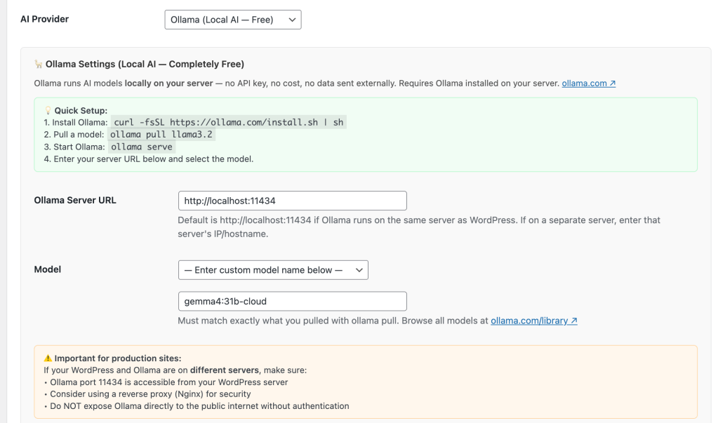 Using Ollama Gemma431b cloud in plugins settings